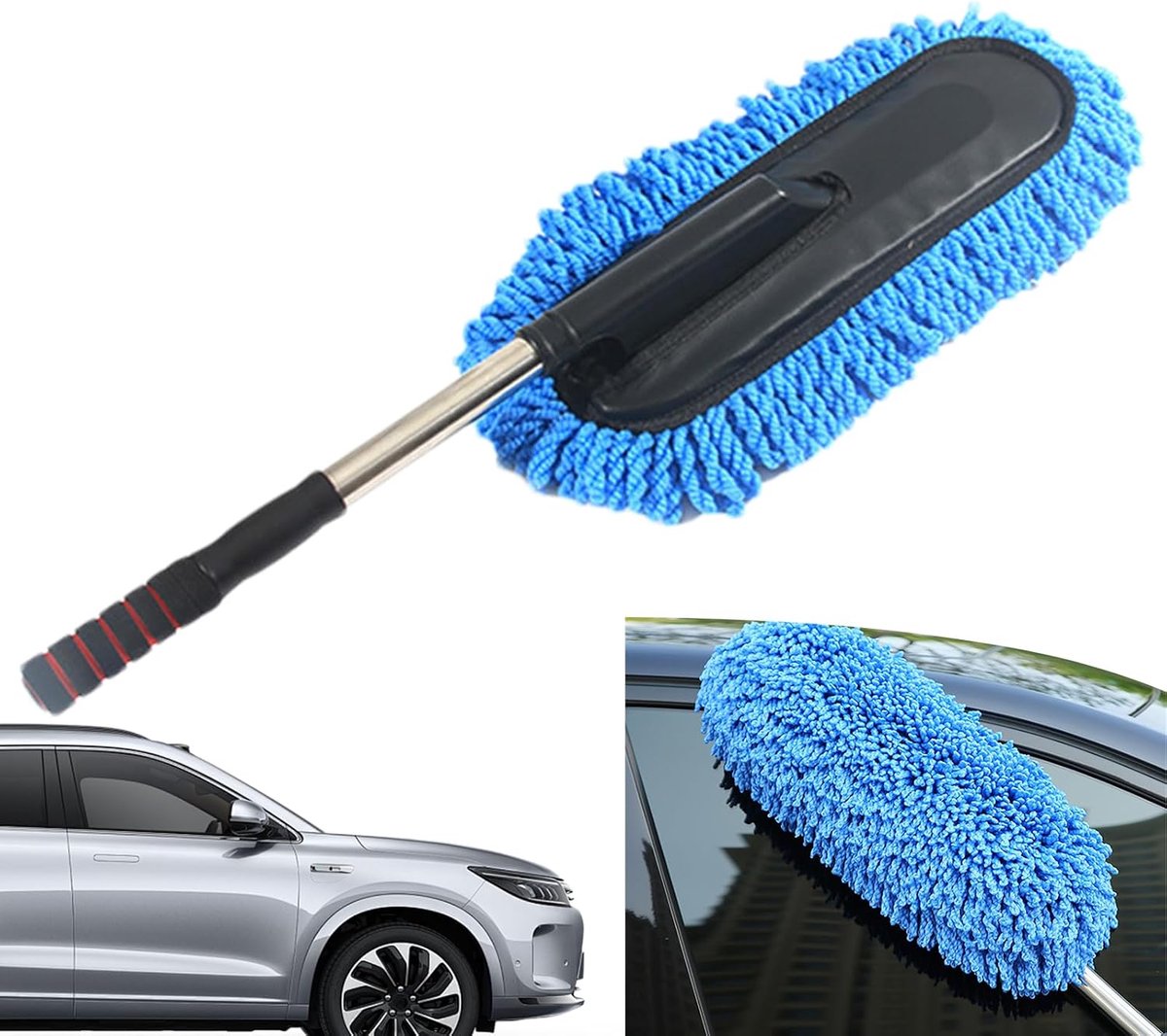 Auto Stoffer - Reinigingsborstel Stofverwijderaar - Voertuig Onderhoud - Uitschuifbare Telescoopsteel - Tot 90cm - Blauw