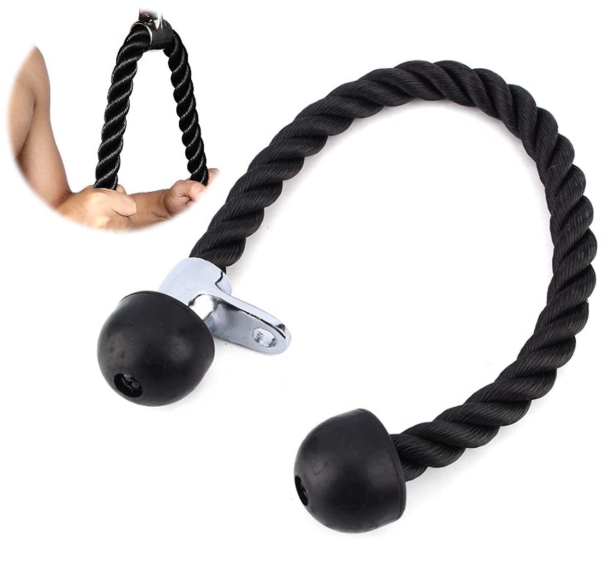 Dailygoods - Tricepstouw - Tricepstouw met karabijnhaak - Duurzaam en comfortabel - Zwart - Ideaal voor bodybuilding - Geschikt voor thuis en sportschool
