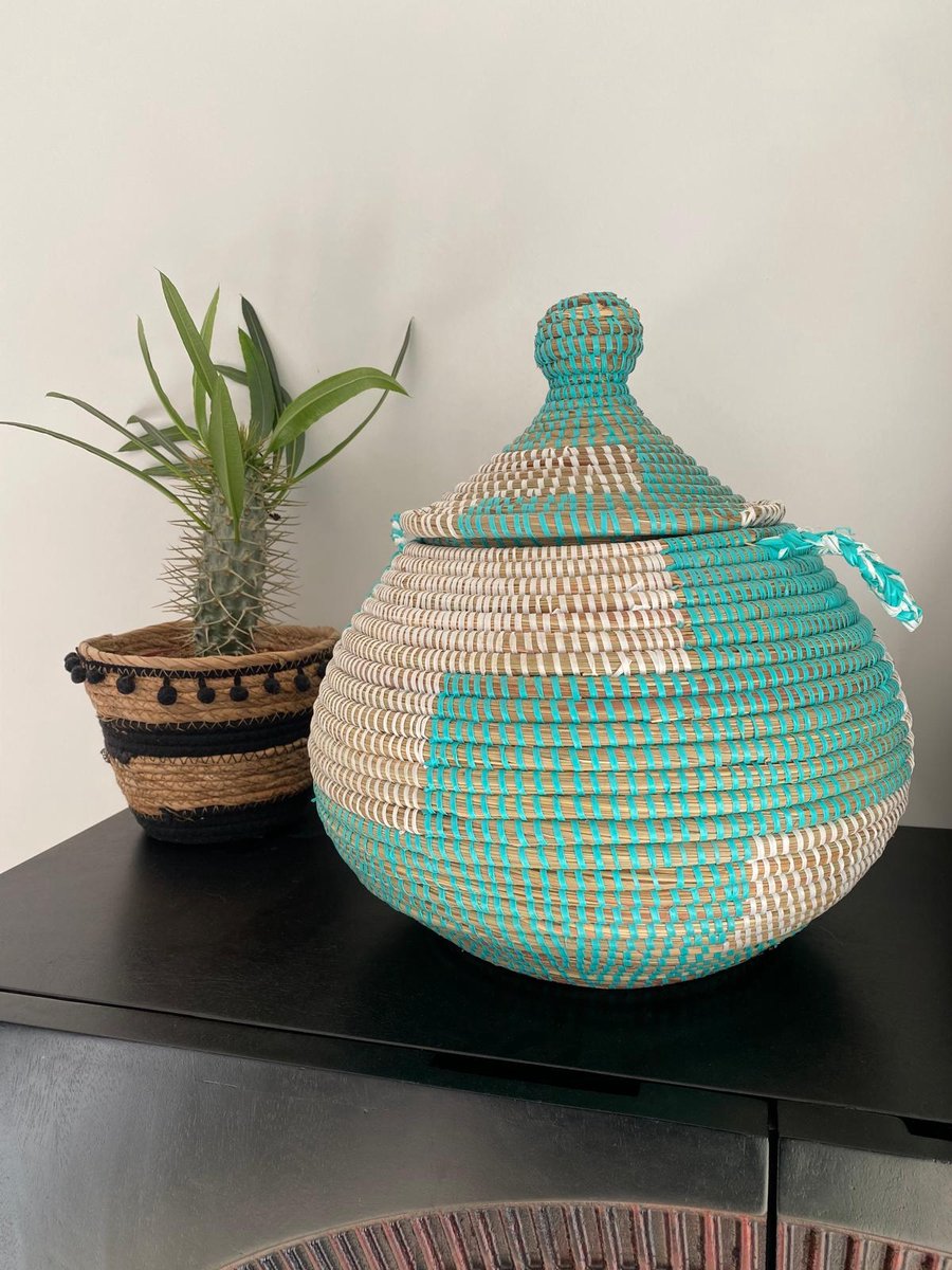 Bollig turquoise opbergmand-handgemaakt