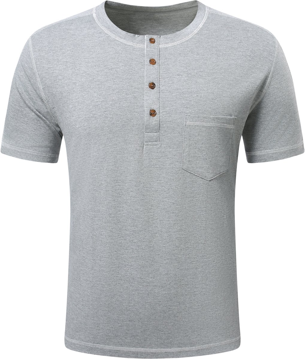 YOUTHUP Heren Casual Tweekleurig Kort T-Shirt - Knoopsluiting - M