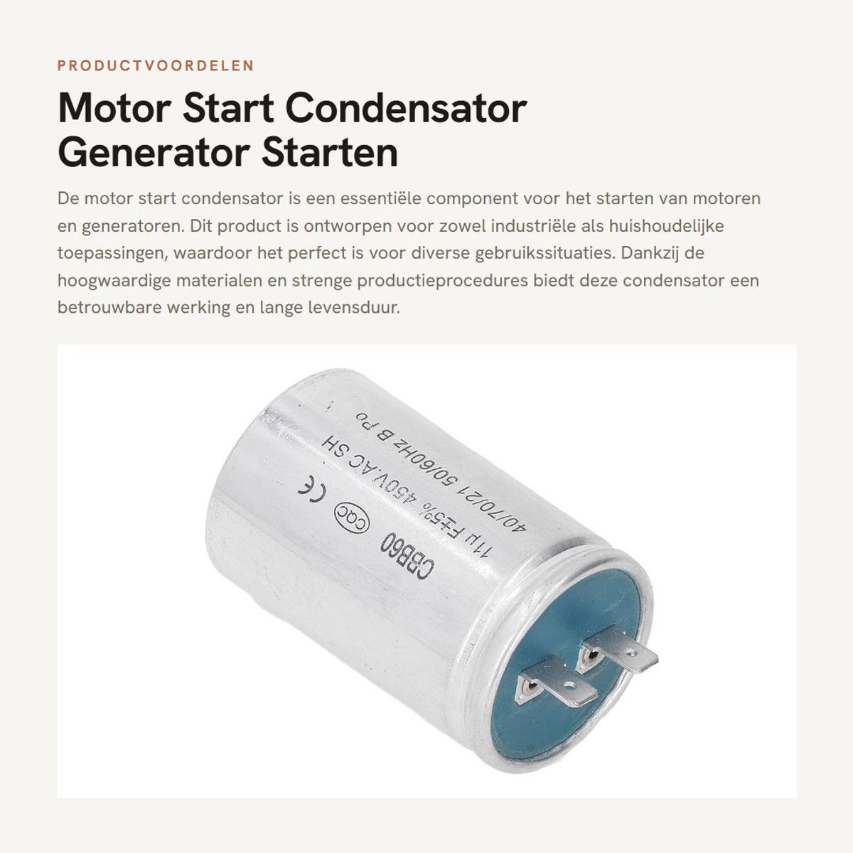 Solidchoice - Motor Start Condensator - Generator Starten - Hoogwaardige Kwaliteit - Ronde Condensator - Ventilator Starten - 450VAC