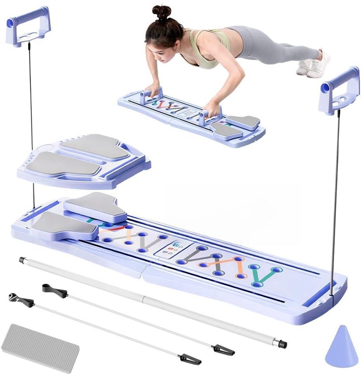 Solidchoice- Pilates Board 4-in-1 - Opvouwbaar Fitnessapparaat - Buiktrainer - Pilates Reformer - Trainingsapparaat voor Thuis - Compact Design