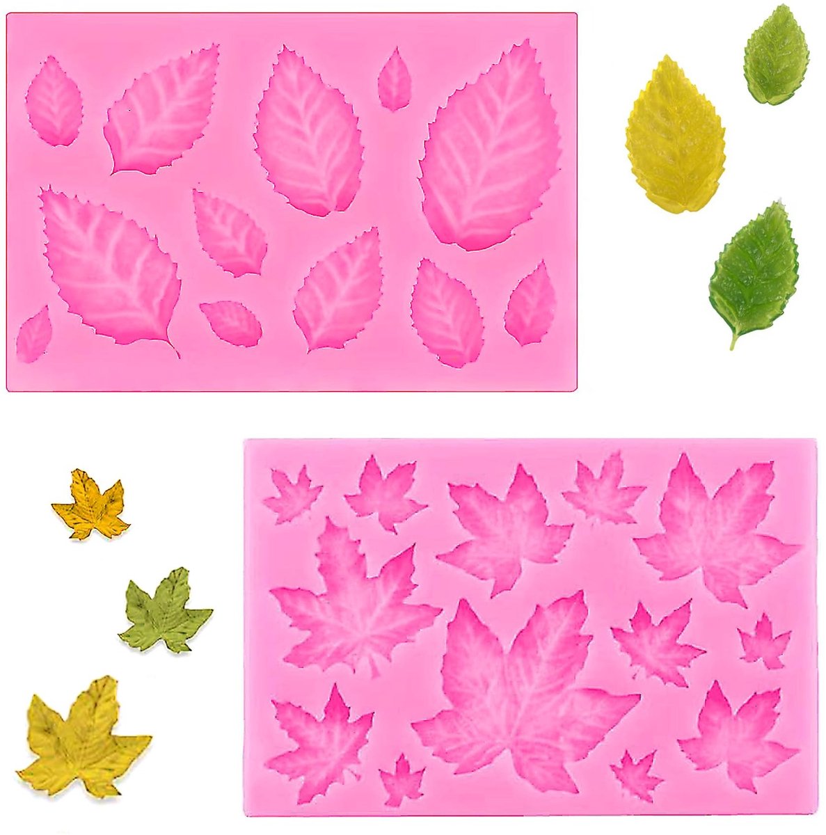 Solidchoice - 2 stuks siliconen fondant mallen bladeren modellering blad mal siliconen mal verschillende thema's die kunnen worden gebruikt voor fondant taart decoratie of lolly chocolade decoratie