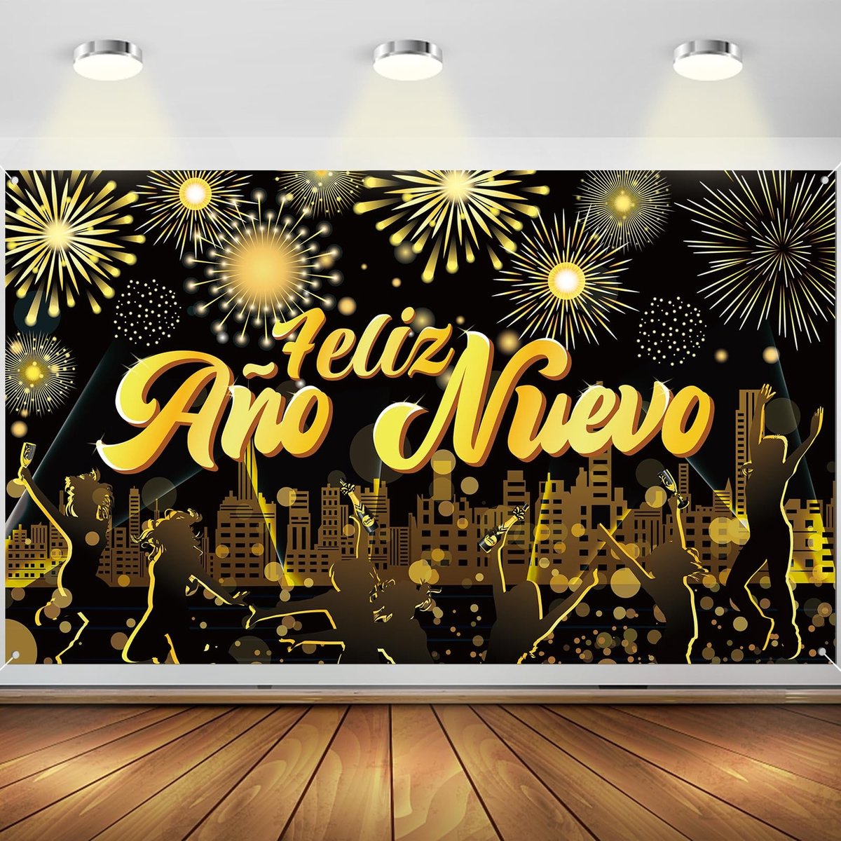 Dailygoods- Pancarta Goud-Zwart - Banner voor Decoratie - Wandmontage - Binnenshuis - Polyester - Voor Noche de Fin de Año 2024