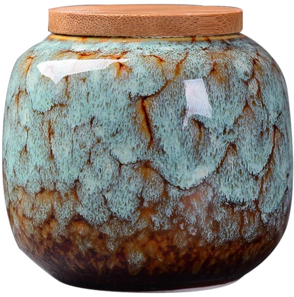 Dailygoods- Voorraadpot keramiek - Luchtdichte theedoos - Bewaarblik voor kruiden - Theeopslagcontainer - Natuurlijke bamboe deksel - Perfect cadeau voor elke gelegenheid