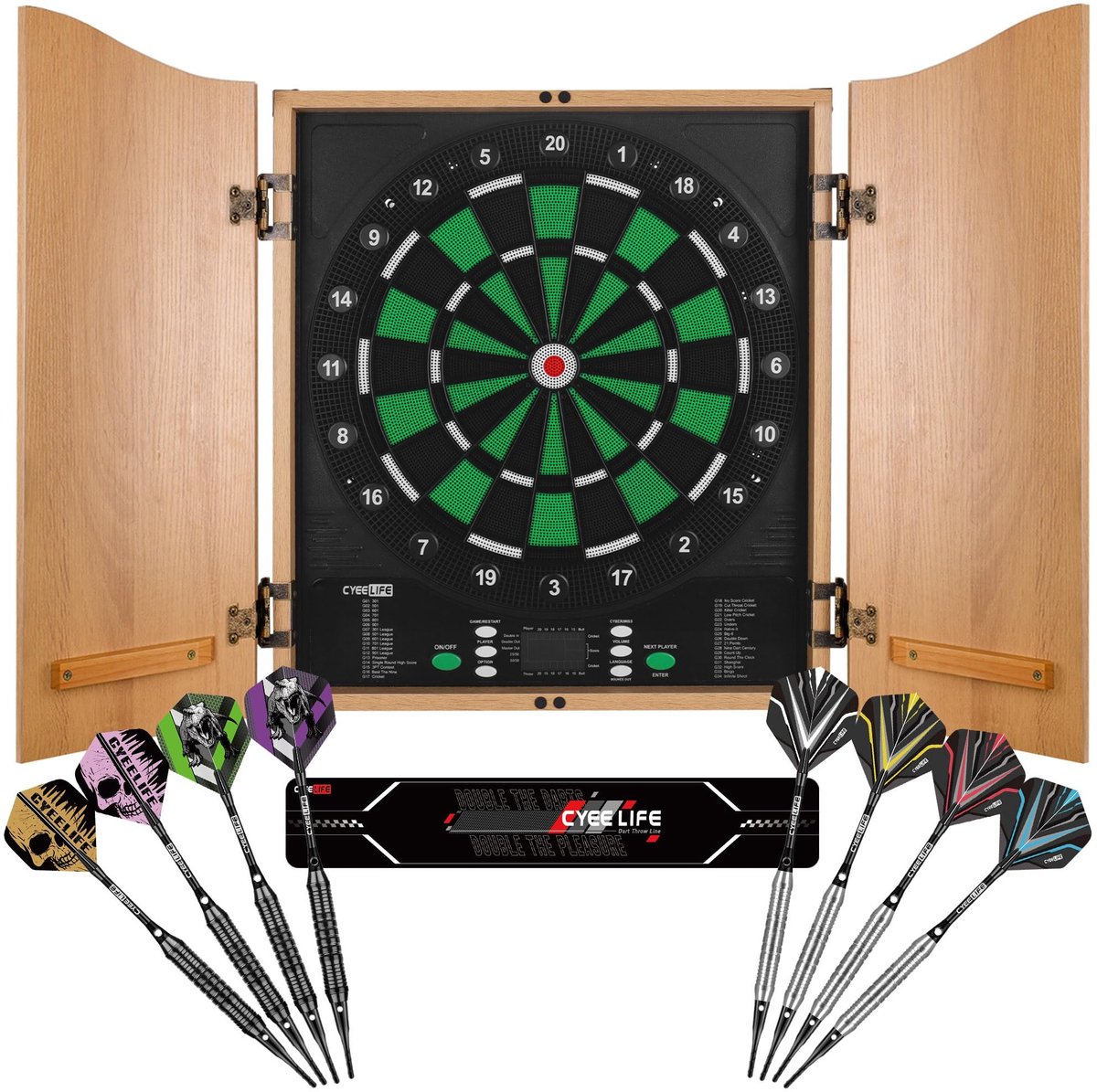 Dailygoods - Elektronisch Dartbord met Houten Kast - 34 Spellen