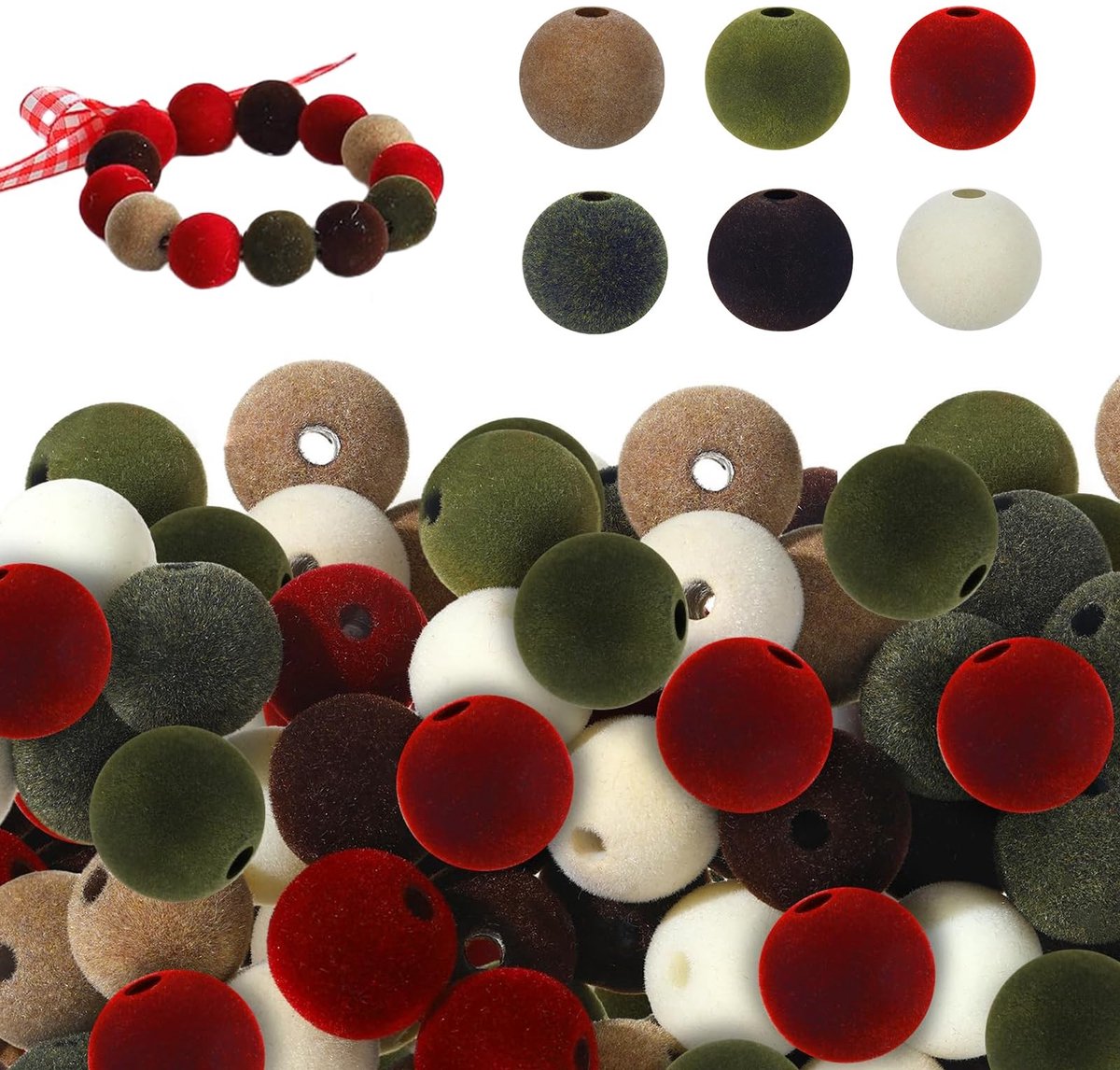 Dailygoods- Kerstkralen 30 stuks - Fluwelen Kralen - Siliconen Kralen - Houten Kralen - Sieraden Maken - Duurzaam Vlokmateriaal
