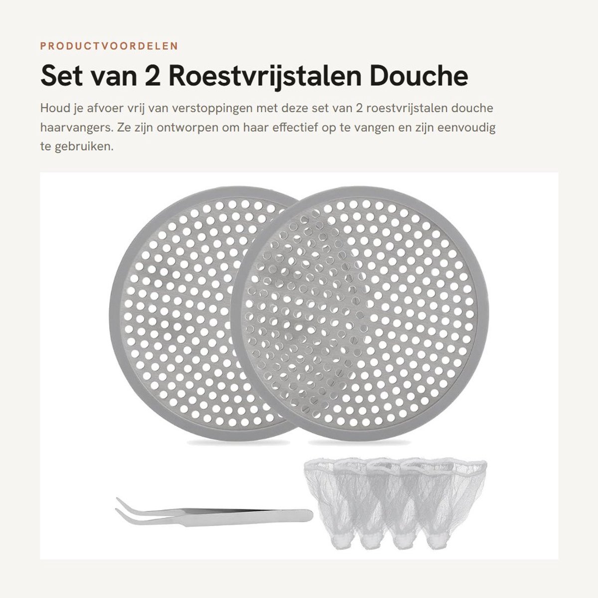 Dailygoods- Haarzeef Groot - Douche Haarvanger - Afvoerzeef - Roestvrij Staal - Rond - Inclusief Pincet