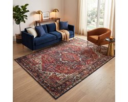 TAPISO Ispahan Vloerkleed Oosters Klassiek Perzisch Vintage Medaillon Antislip Roestbruin Woonkamer Slaapkamer Oeko-Tex 80x250