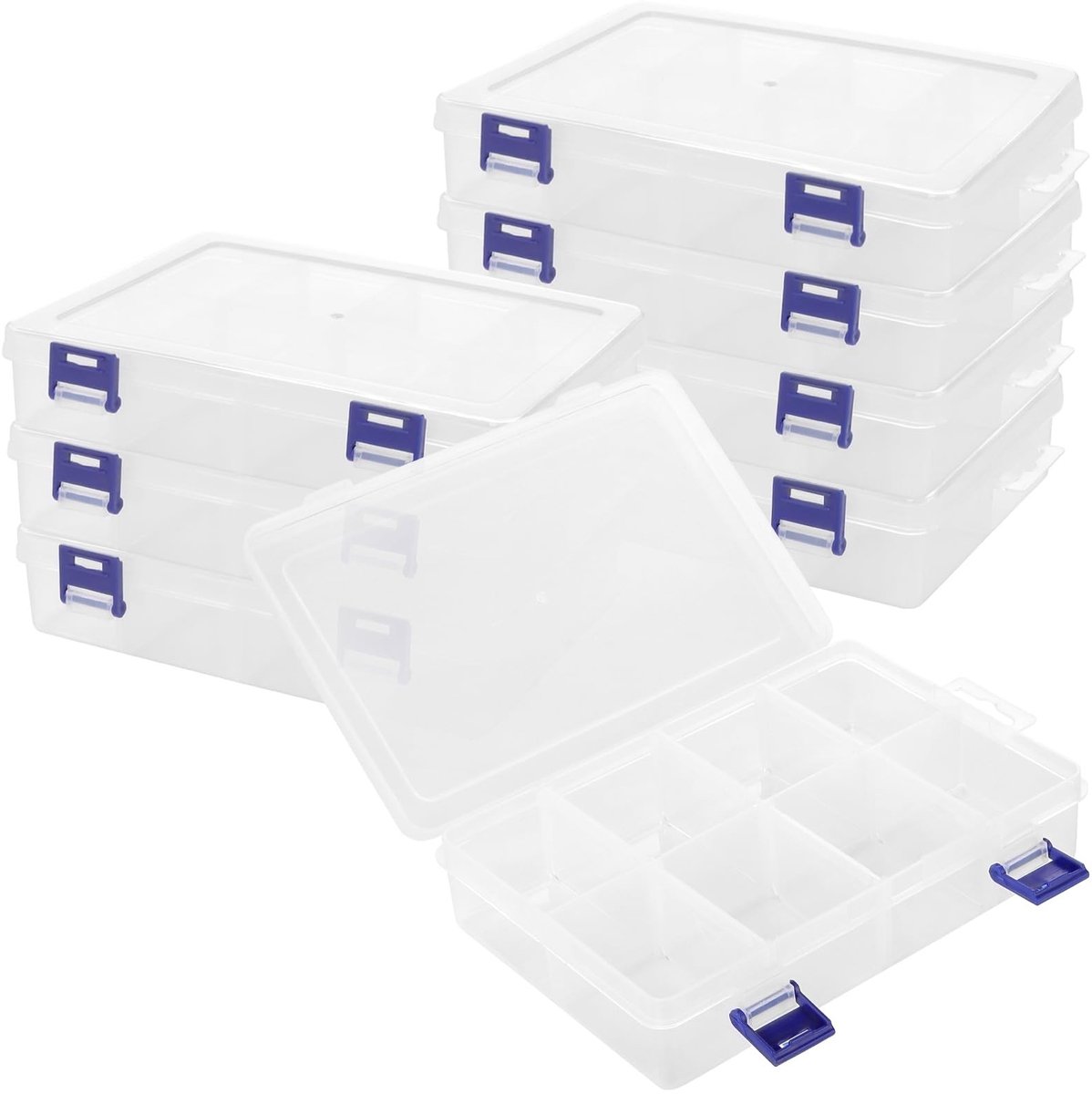 Dailygoods- Sorteerbox 8 Vakken - Transparante Opbergdoos - Verstelbare Indeling - Stapelbare Kunststof Doosjes - Geschikt voor Sieraden - Hoogwaardig PP-Materiaal