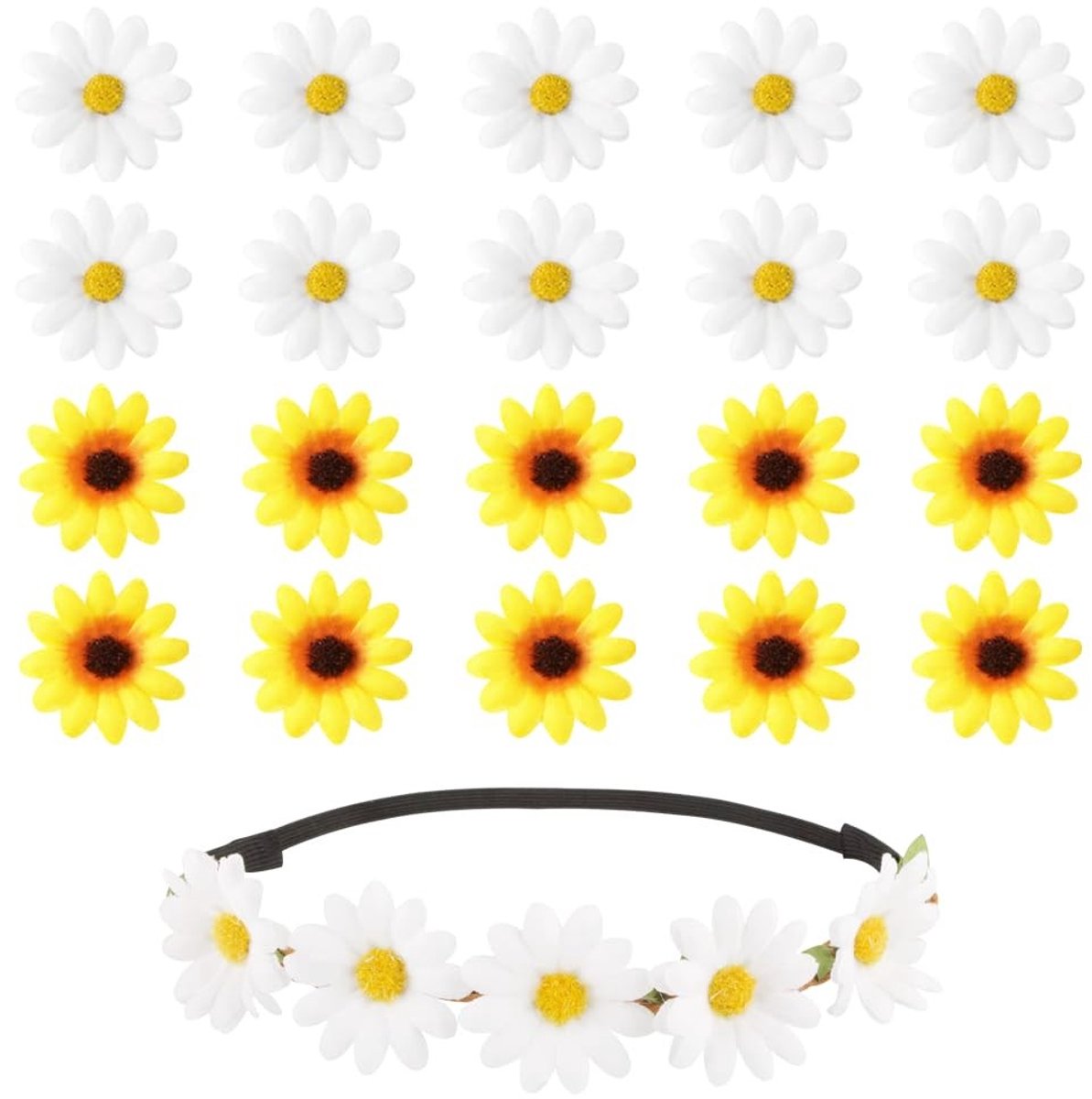 Dailygoods- Haarspeldjes Set van 21 - Madeliefjes Haarclips - Elegante Bloemenkroon - Vrouwen/Haaraccessoires - Duurzaam Stof/Metaal - Afmetingen 4cm x 4cm