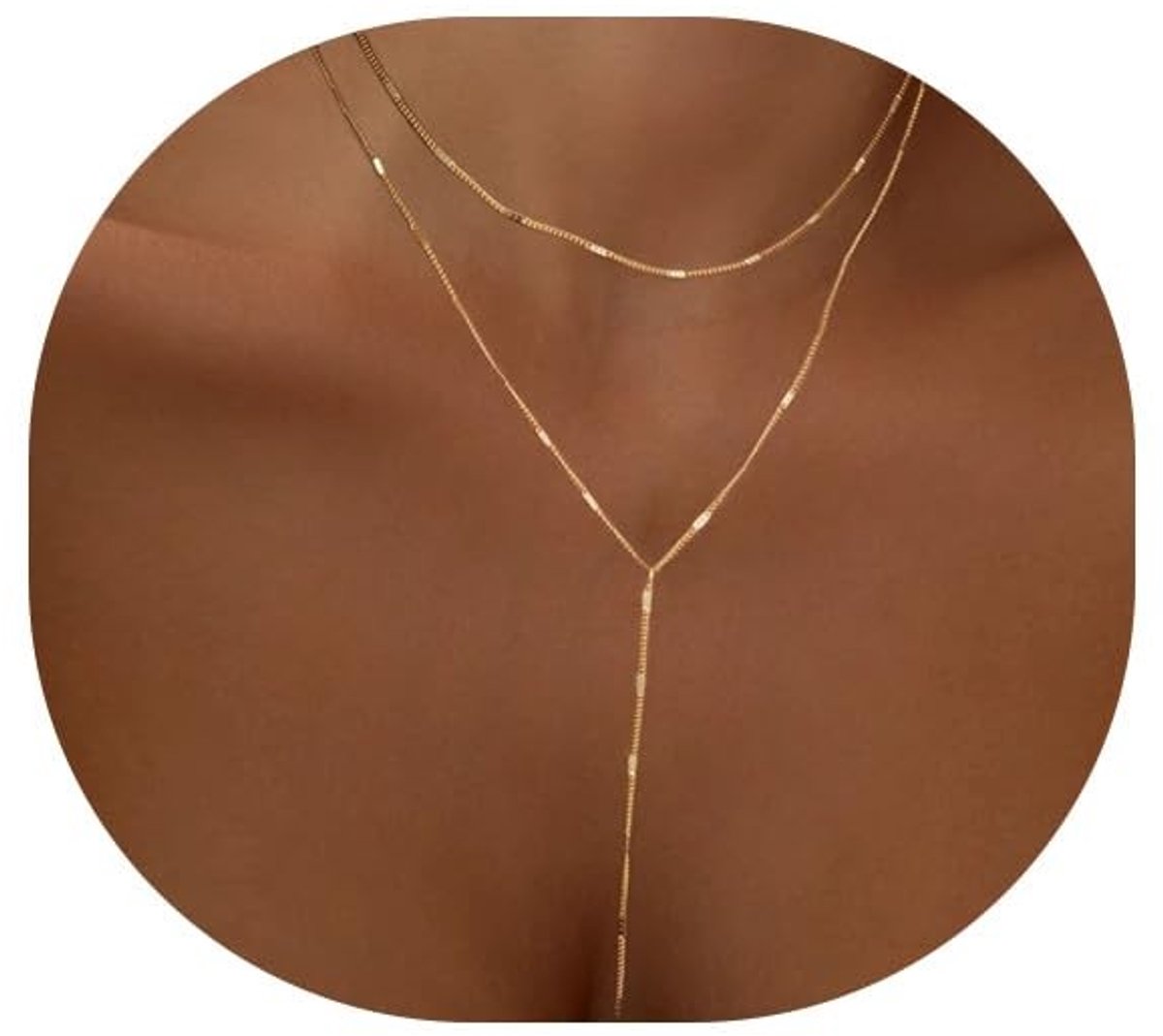 Dailygoods- Lichaamsketting 14 karaat verguld - Verstelbare Halsband - Dubbele Ketting - Gouden Halsketting Dames - Sieraad voor Feestjes