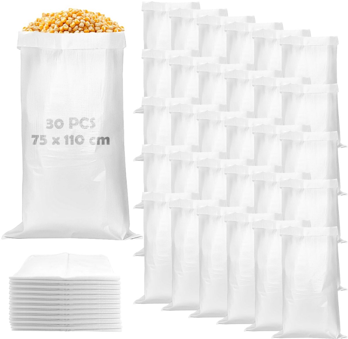 Dailygoods- Weefselzakken 30 stuks - PP-weefselzakken 50 kg - Zandzakken om te vullen - Aardappelzakken - Diervoer/Granen - Herbruikbaar en gemakkelijk te reinigen - Opslagzakken