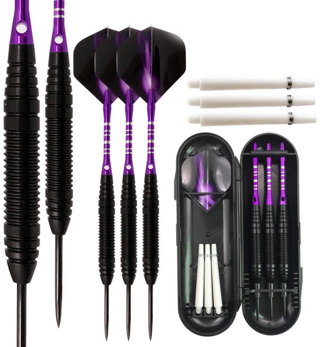 Dailygoods- Darts Professionele Tungsten 22 Gram - Aluminium Schachten - IJzervat - Stalen Tip - Antislip Grip - Inclusief 3 Flights en Case - Dartpijlen