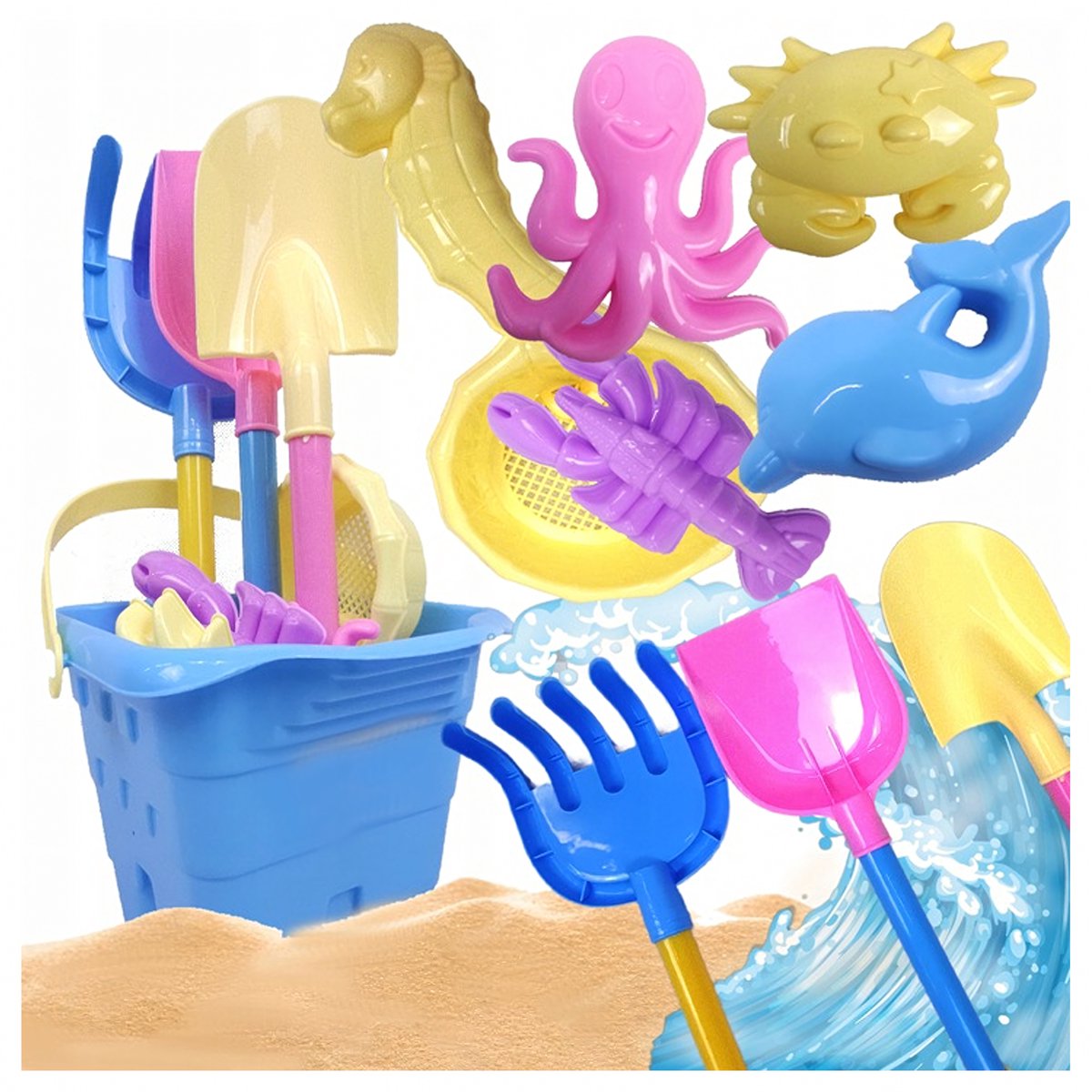 Strandset Kind 9-delig - Strand Speelgoed Kinderen - Zandvormpjes- Waterspeelgoed Zomer - Speelset Strand Emmer Schep
