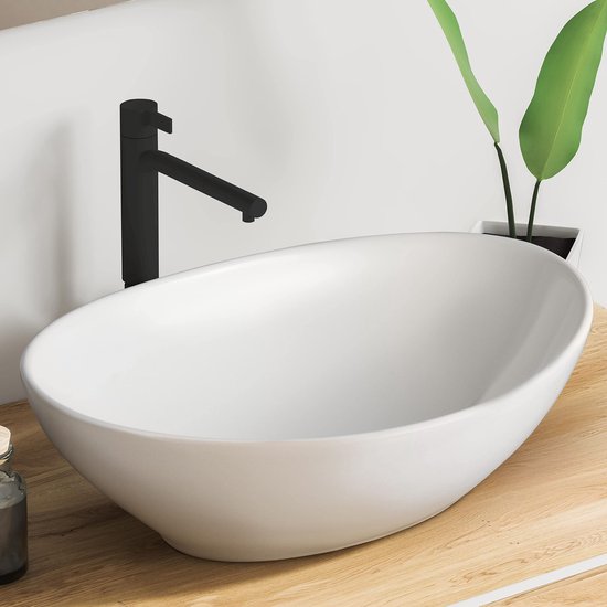 Dailygoods- Opzetwastafel Ovaal - Waskom zonder kraangat - Badkamer/gastentoilet - Lotus effect - Tijdloos ontwerp - Eenvoudige installatie - Wastafel