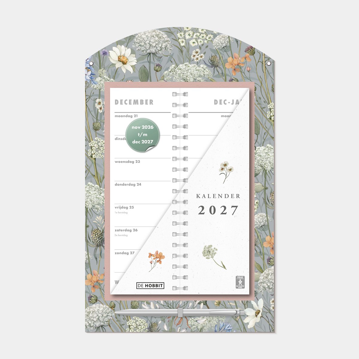 Hobbit - Luxe Omslagkalender 2027 - 2 weken kalender - met pen en ophangkoord - 34 x 21cm - Weidebloemen