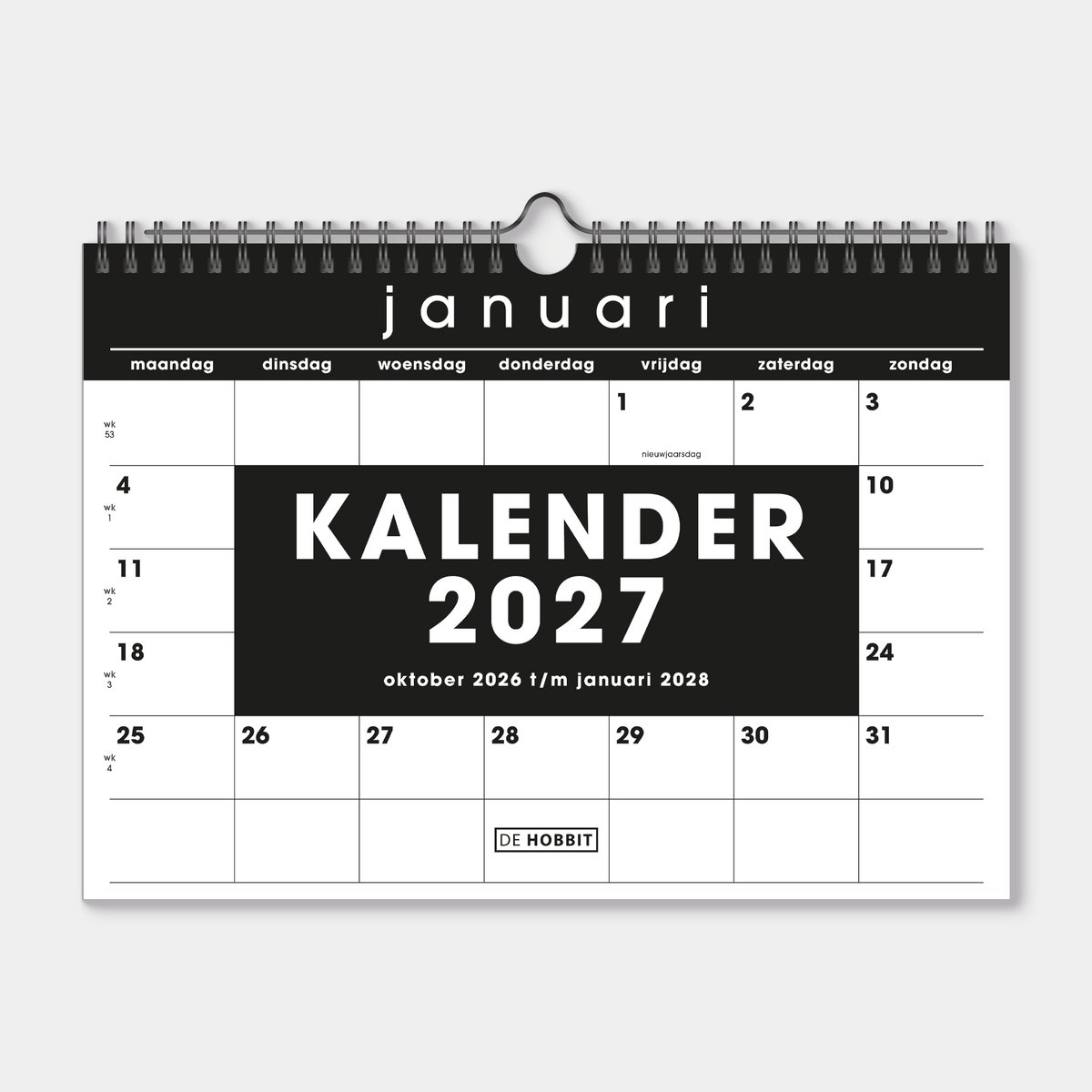 Hobbit - Maandkalender 2027 - 1 maand op 1 pagina - Maandplanner - A4 (21 x 29,7 cm) - Zwart/Wit - Basic