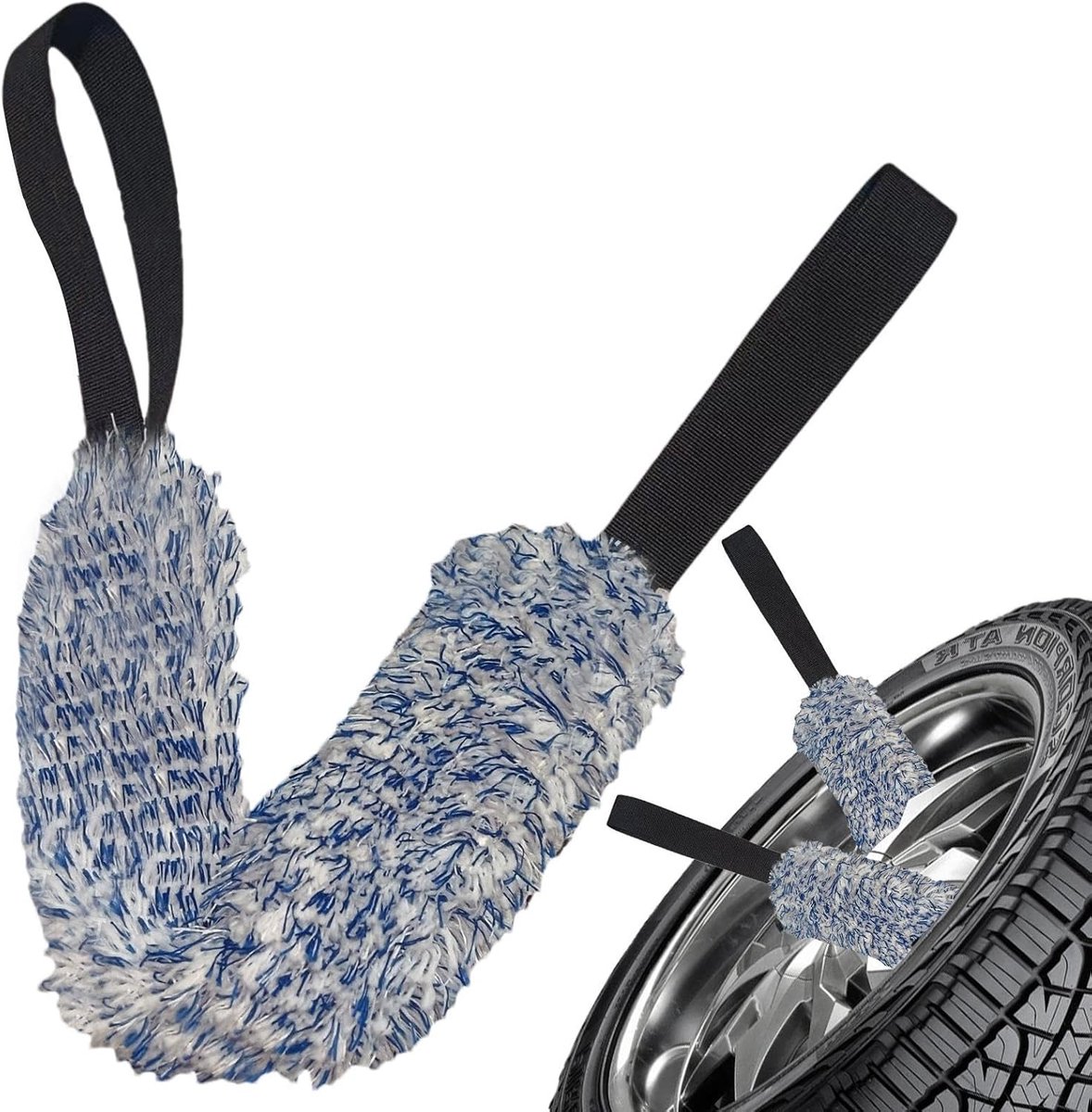 Autowielwashanddoek - Velgenreiniger - Auto Onderhoud - Dubbelzijdige riem - 36 x 8 cm - Blauw