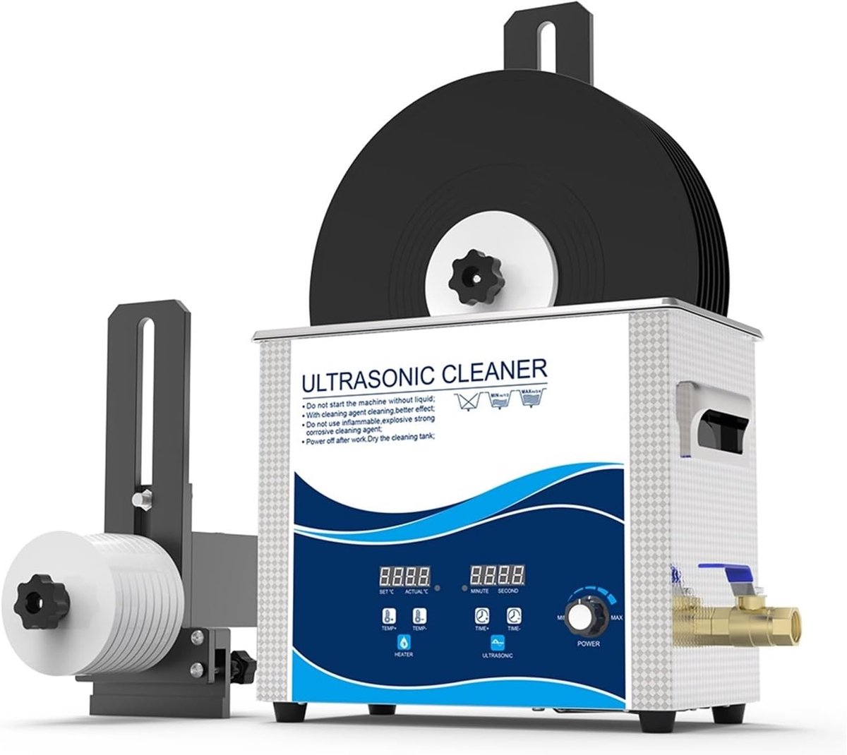 Ultrasone Reiniger - Reinigingsapparaat Bad - Schoonmaken Vinylplaten - Verstelbaar Met Beugel - 6.5L 180W - Zilver