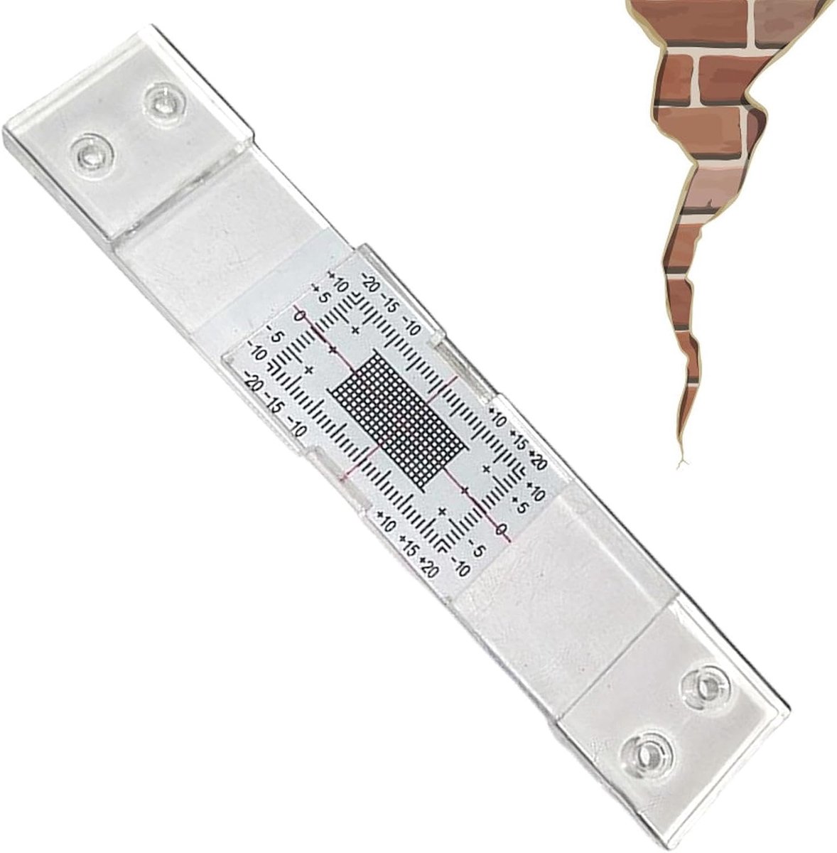 Scheurmonitoringsapparaat - Scheurmeter Beton - Structurele Integriteit Monitoren - Dubbele-as Bewegingsregistratie - 20mm Horizontaal Bereik - Transparant