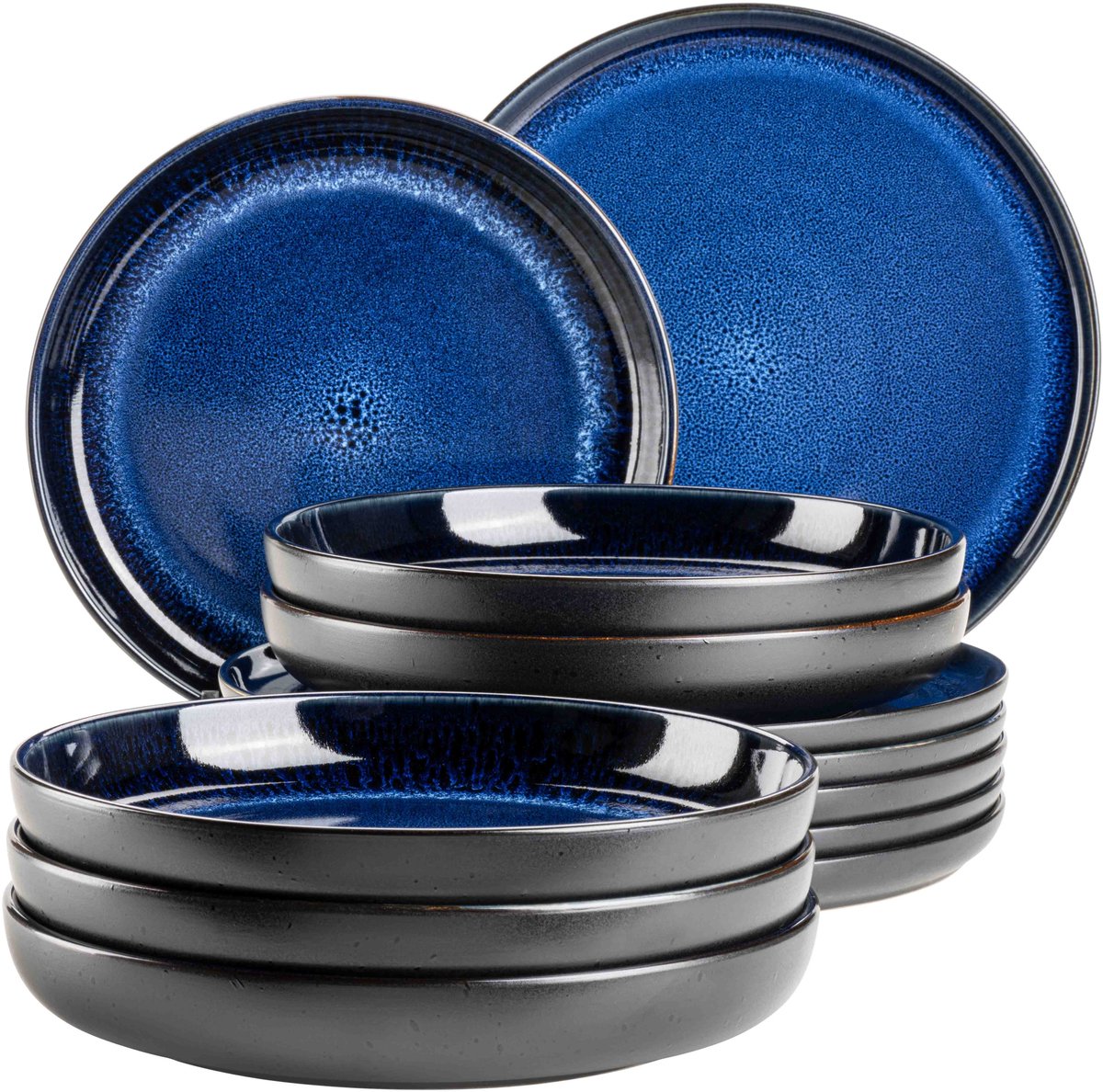 Mäser Serviesset 12-delig NIARA Blauw - Compleet Dinerset voor 4 Personen - Keramisch Serviesgoed met Borden en Kommen - Geschikt voor Dagelijkse Maaltijden en Speciale Gelegenheden