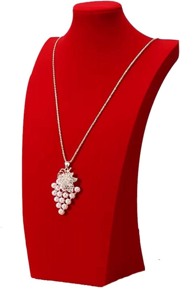 Sieradenstandaard Ketting Display - Sieradenhouder Buste - Sieraden Presenteren - Zacht Fluwelen Oppervlak - 25cm - Rood
