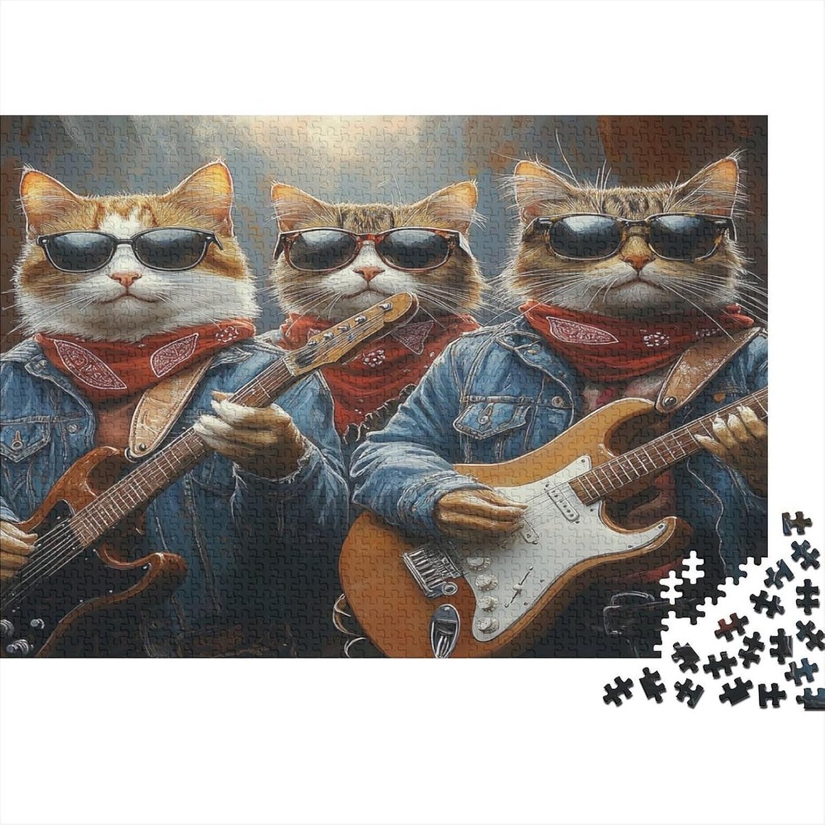 Legpuzzel Kattenband - Puzzel Muziek Kunst - Gezinsontspanning - Rock Style Illustratie - 38x26cm 1000 stuks - Stijl-8