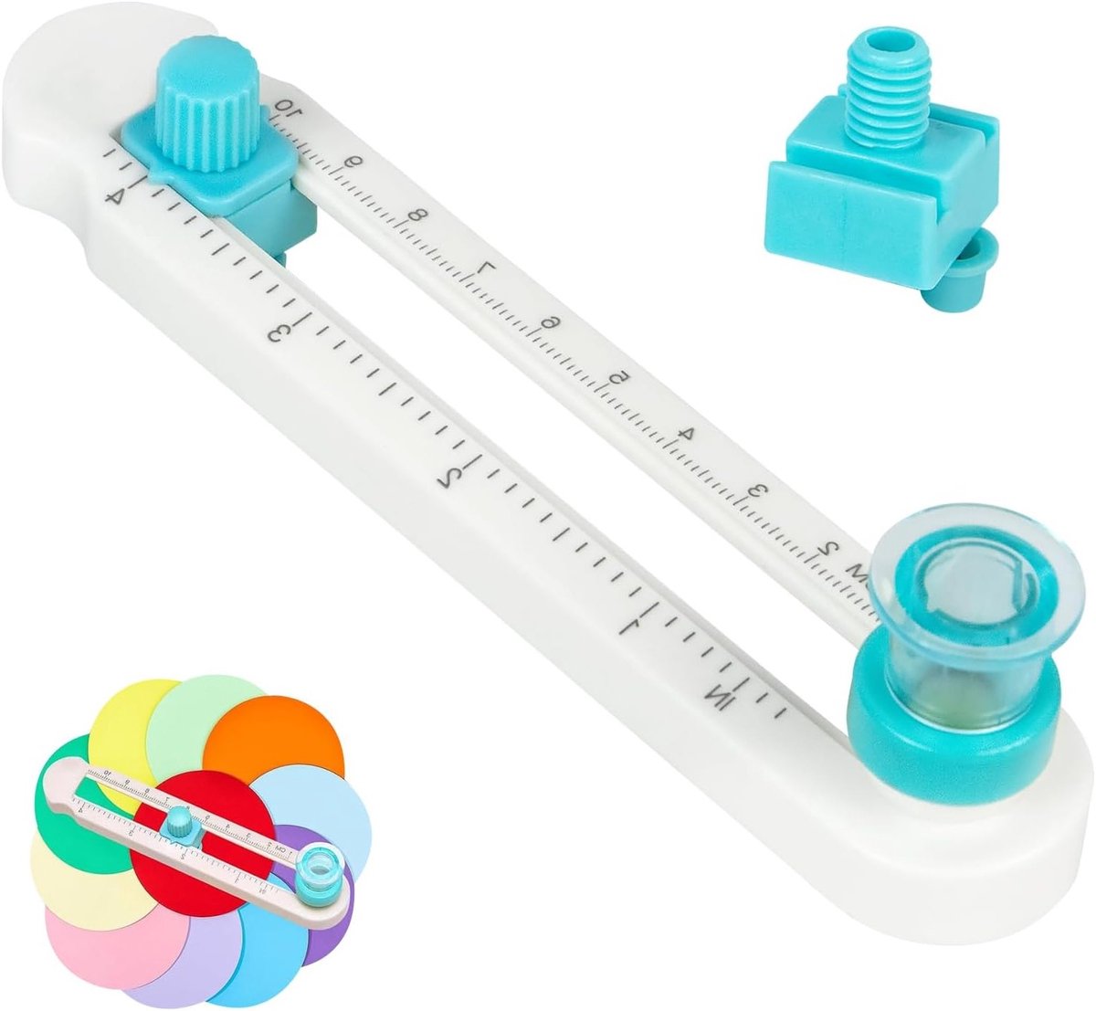 Ronde papiersnijder met 360° draaifunctie voor het snijden van rond papier van 2 tot 20 cm, inclusief ringsnijder en reserveblad, ideaal voor knutselen en hobbyprojecten