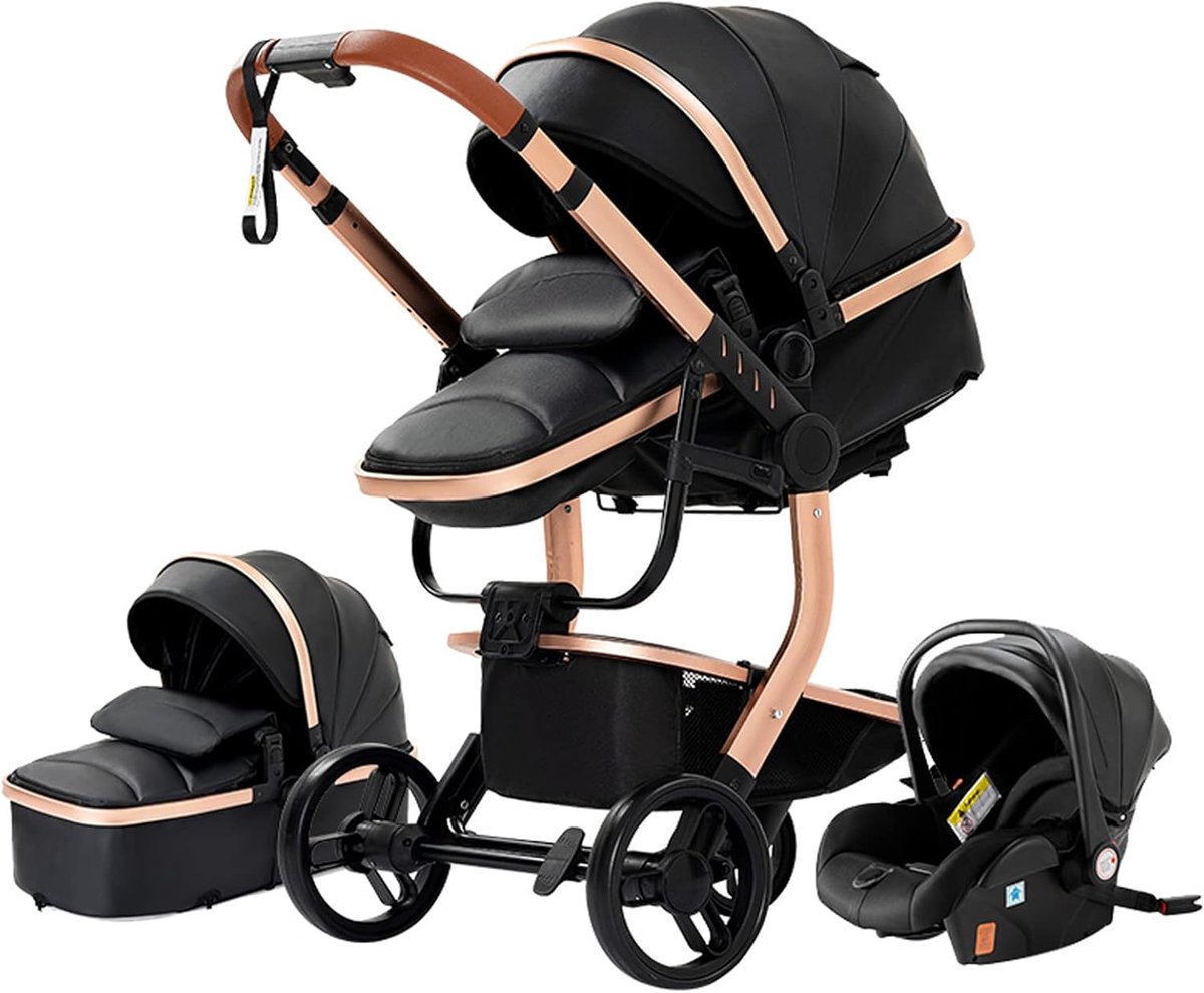 Combi Kinderwagen - Reissysteem Buggy - Baby Vervoeren - Drievoudig Dempingssysteem - 83 x 62 x 62 cm - Zwart