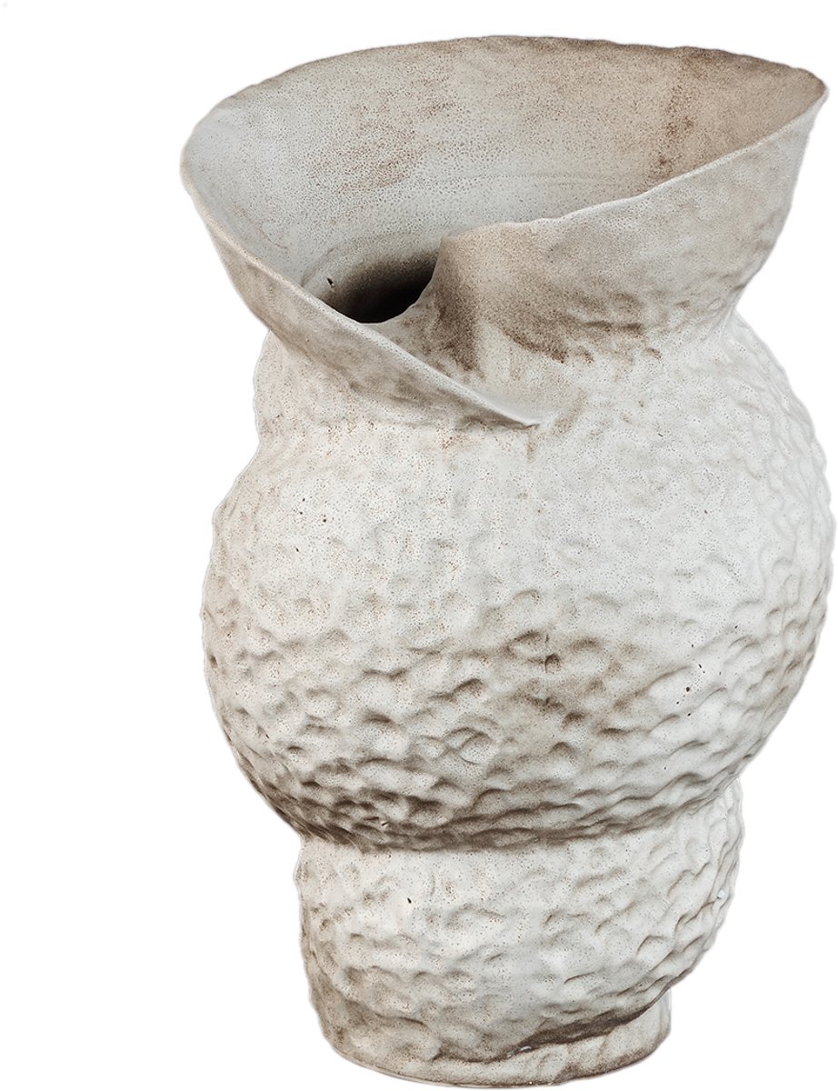 PTMD Kery Cream Ceramic Vase With Open Swirl Border