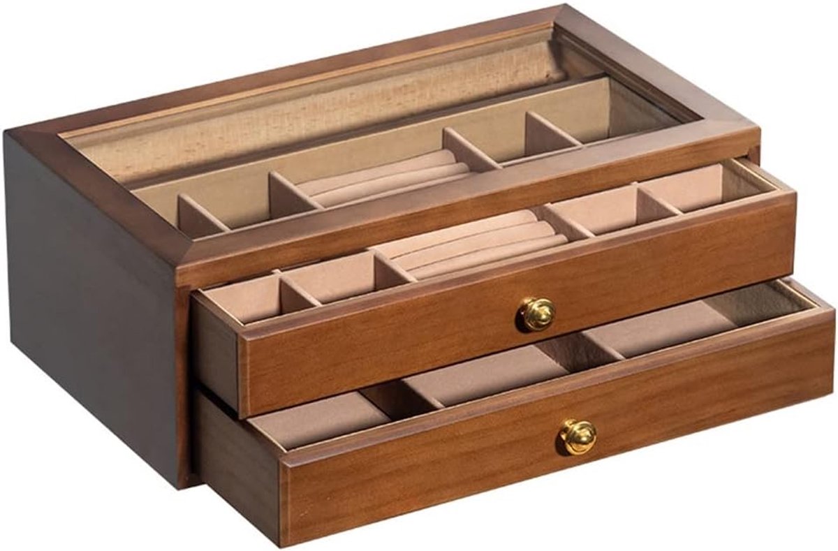 Houten Sieradendoos - Juwelendoos Opberger - Sieraden Organiseren - Meerlaags Ontwerp - 35.7x20x13 CM - Bruin