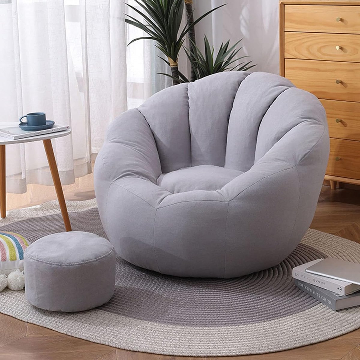 Zitzak Stoel - Lounge Stoel - Ontspannen Thuis - Zachte Corduroy Stof - 95 x 95 x 75 cm - Grijs