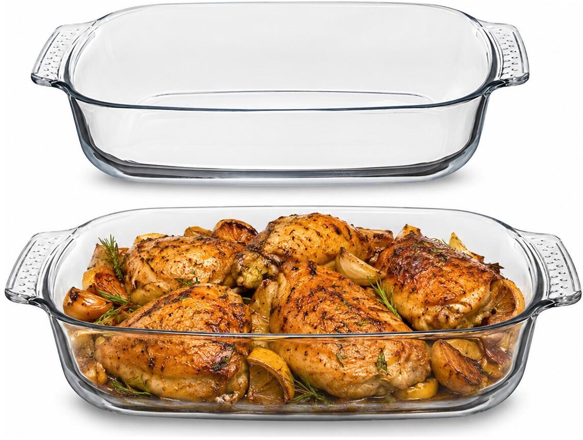 Alessandro Ovenschaal van glas - 2x - 2 Liter - 30 x 20 x 6 cm - vaatwasser bestendig - transparant