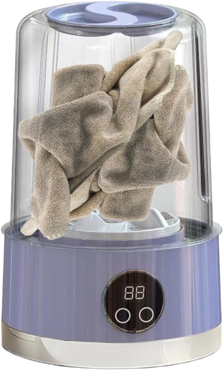 Draagbare Wasmachine - Ondergoedwasser Compact - Reiniging Onderweg - Oplaadbaar Digitaal Display - 13 x 13 x 13 cm - Paars