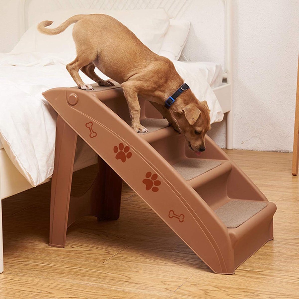 Hondentrap - Klimhulp Bed - Oudere Huisdieren - Opvouwbaar Ontwerp - 4 Treden - Bruin