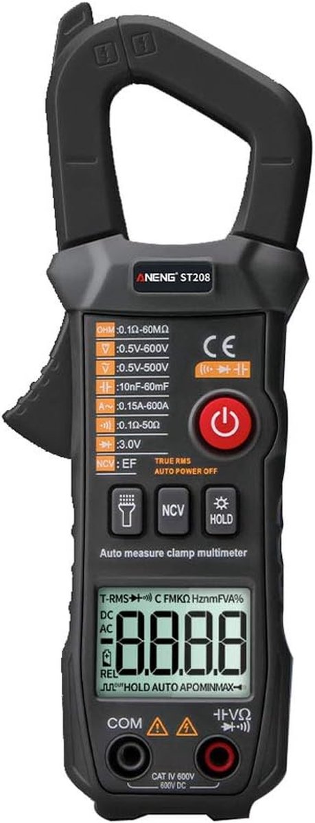 Digitale Stroomtang - Multimeter Tester - Elektrische Metingen - Automatische Scanfunctie - 6000 Counts - Zwart
