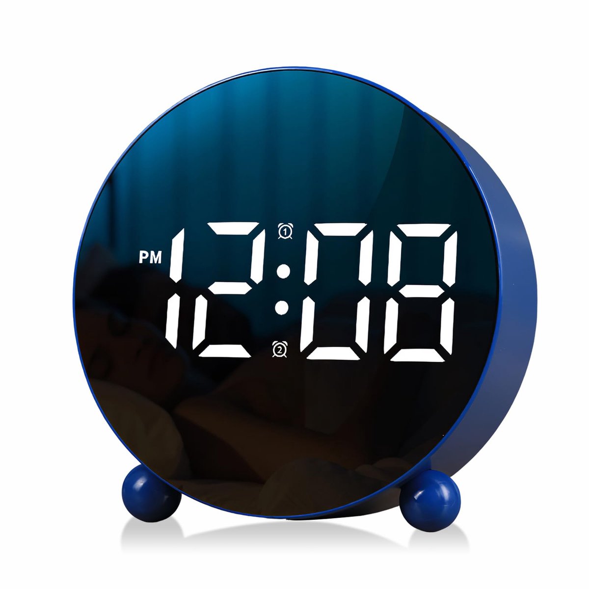 carmdering - Digitale Wekker - Ronde Wekker - LED Wekker - Dubbel alarm, 3 helderheid, USB/batterij, stil, compact - Voor slaapkamer & kantoor
