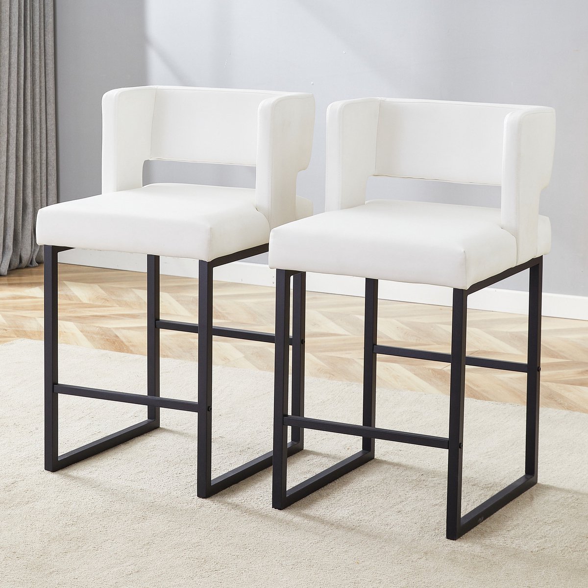 Eetkamerstoelen - Set Van 2 - Gestoffeerde eetkamerstoel - Eettafelstoel - Eetkamerstoelen - Stoel - PU - Metalen stoelpoten - Vierkant ontwerp - Modern Design - Wit, zwart