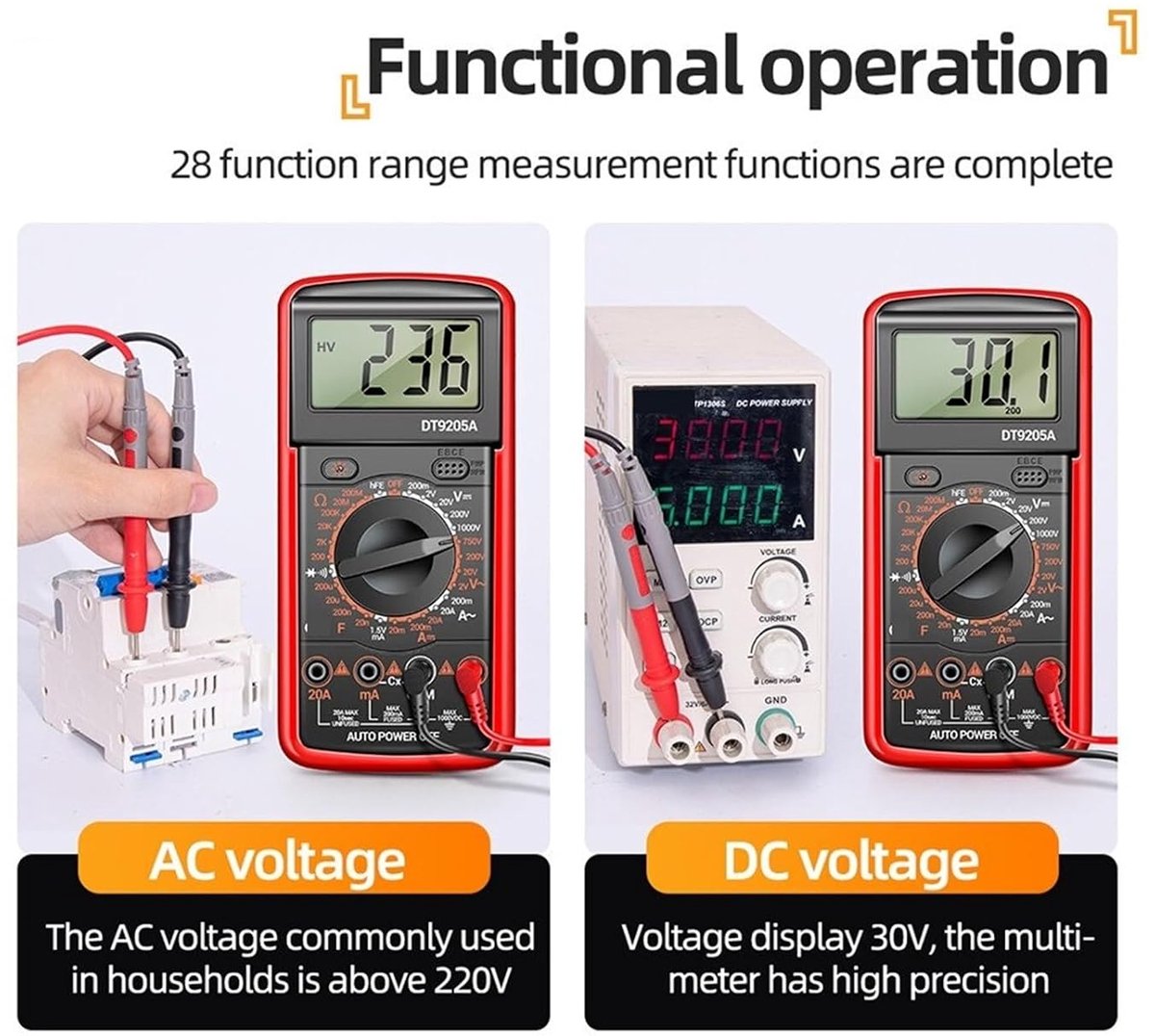 Digitale Multimeter - Spanningstester Stroomtester - Elektrische Metingen - Groot Temperatuurbereik - 1999 Telt - Rood