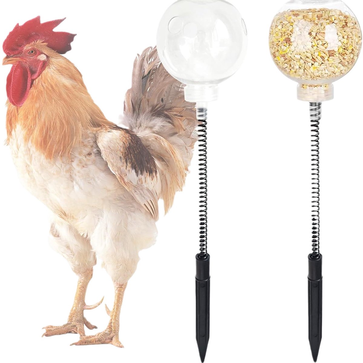 2 Pack Kip Prik Speelgoed, Kip Langzaam Voeder Bal & Verrijking Speelgoed, Verveling Speelgoed voor uw Vleeskuiken, Kippenhok Speelgoed voor Hoenders Vogels, 40 cm lang