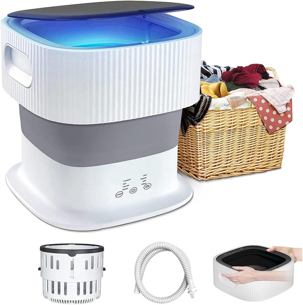 Mini Wasmachine Draagbare Wasmachine Opvouwbaar Persoonlijk Wassen Met Blu-Ray Zilverionen 9L Capaciteit Wit