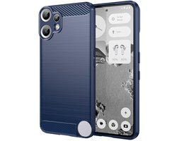 Geborsteld TPU Hoesje Geschikt voor Nothing CMF Phone 2 Pro | Beschermhoes | Back Cover | Flexibel TPU | Stijlvol Carbon | Dun | Blauw
