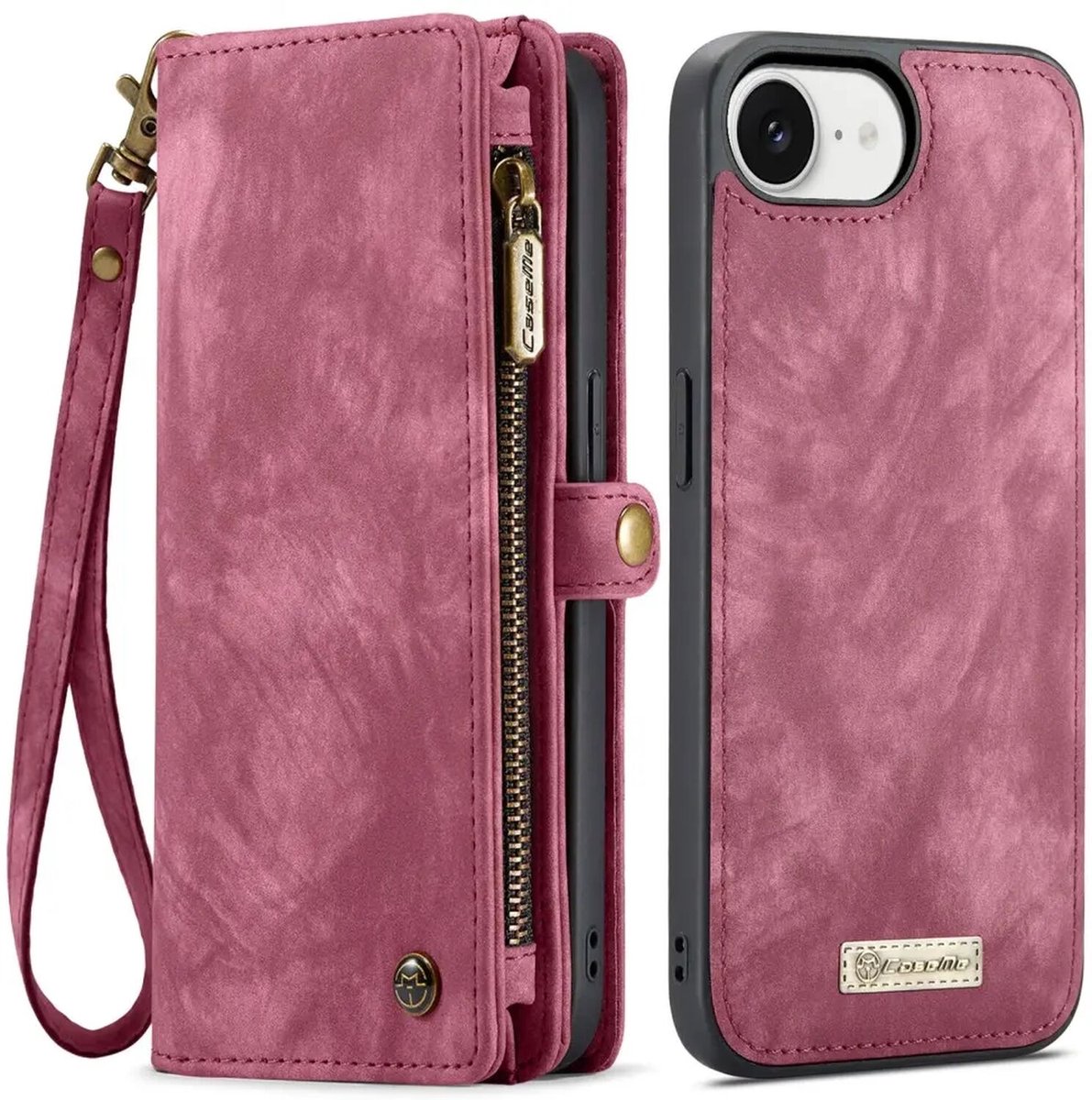 CaseMe 008 Geschikt voor Apple iPhone 17e / 16e - 2-in-1 Book Case en Back Cover - Magnetisch Uitneembaar - Portemonnee Hoesje - Rood