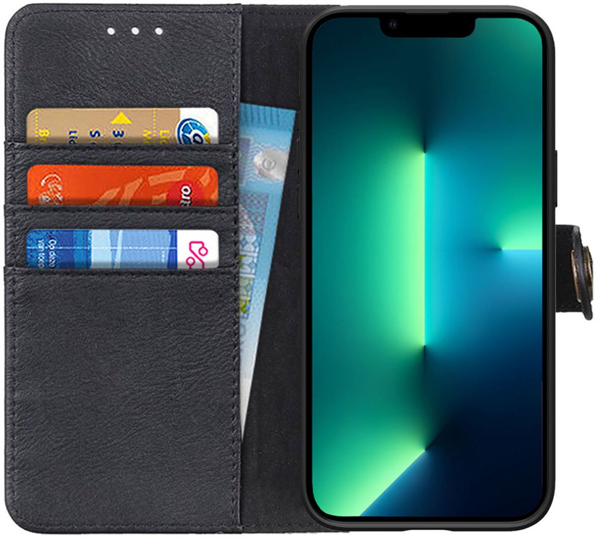 KHAZNEH Hoesje Portemonnee Book Case Zwart Geschikt voor Apple iPhone 13 Pro Max