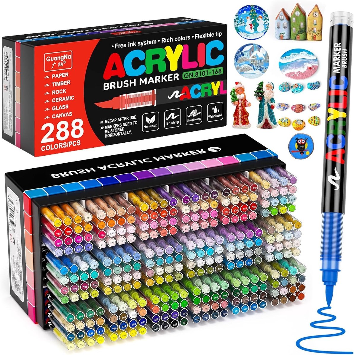 Acrylverfstiften voor Stenen - Waterbestendig - 288 Kleuren - Sneldrogend - Voor Creatieve Projecten