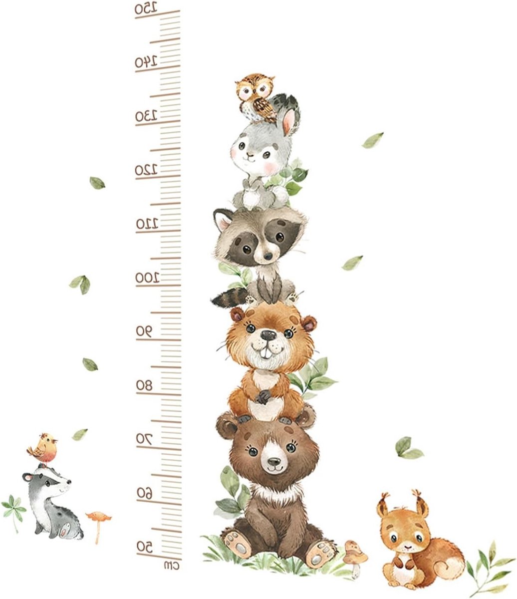 Meten met Dieren en Bladeren - Muurdecoratie voor Kinderen, Groeimeter en DIY Wandstickers zonder Sporen