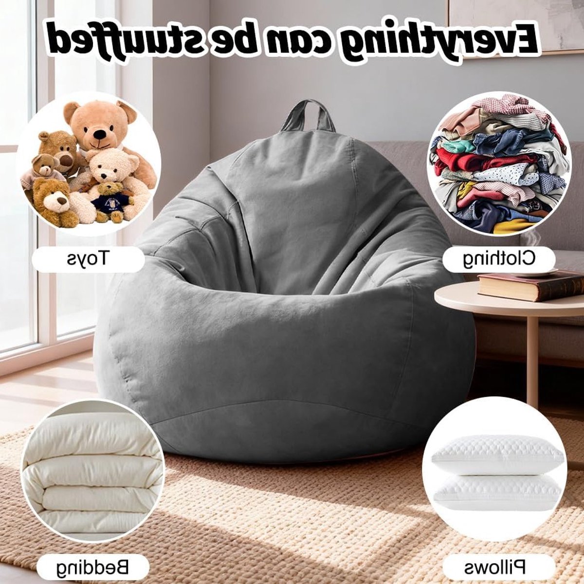 Bean Bag Zitzak Dromenvorm voor Volwassenen, Indoor en Outdoor Gebruik, 100 x 120 cm, XL Gaming Zitzak, Grijze Zitzak voor Woonkamer Decoratie en Ontspanning