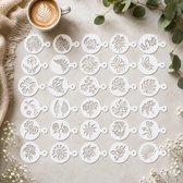 BOTC Cappuccino sjabloon - 30 Herbruikbaar Barista Tools / Bloemen- DIY Stencil Cookie Barista Tools voor Hot Chocolate / Cupcake / Cappuccino Decoratie - 9.7x7CM)