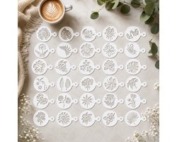 BOTC Cappuccino sjabloon - 30 Herbruikbaar Barista Tools / Bloemen-  DIY Stencil Cookie Barista Tools voor Hot Chocolate / Cupcake / Cappuccino Decoratie - 9.7x7CM)